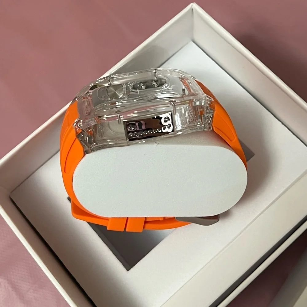 RYUEUYA Translucent Designer Rugged Case Band Apple Watch Ultra 49mm. Orange NEW